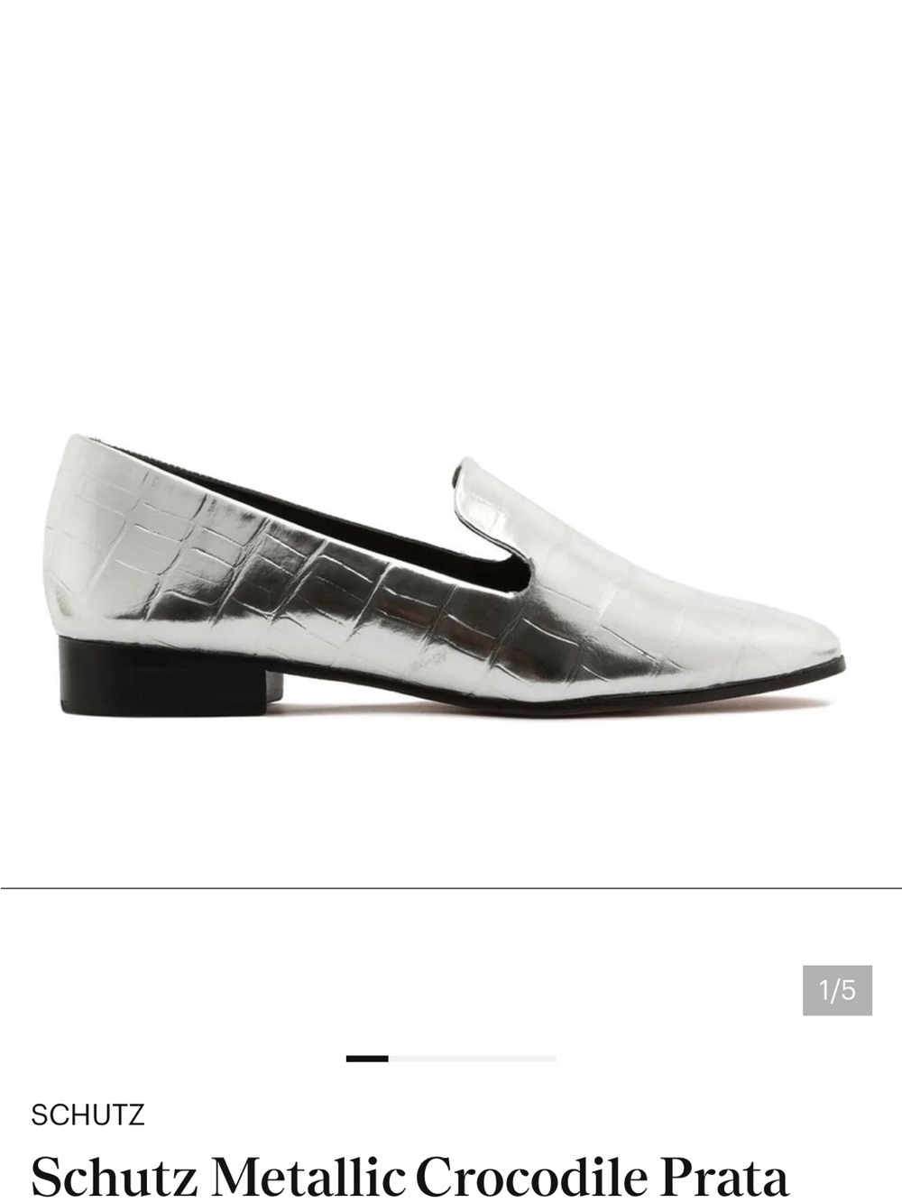 SCHUTZ Metallic Silver Croc-Embossed Loafer